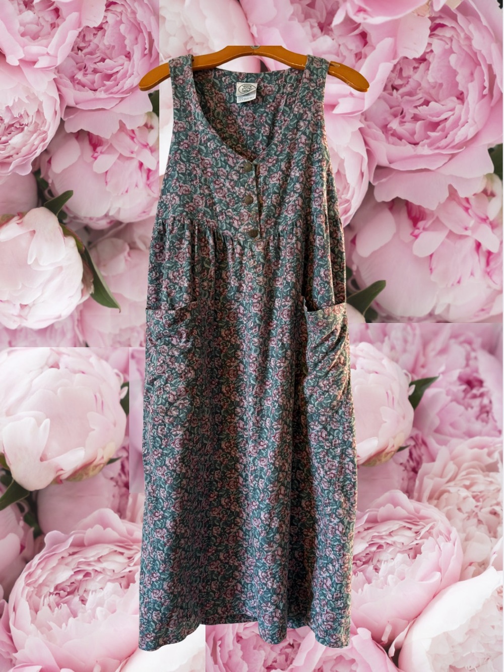 Vintage Laura Ashley Floral Sleeveless Button Down Dress